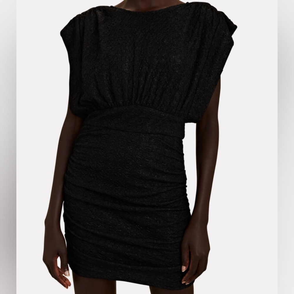 🆕️ IRO Cory Ruched Cloqué Mini Dress in Black - Picture 2 of 16